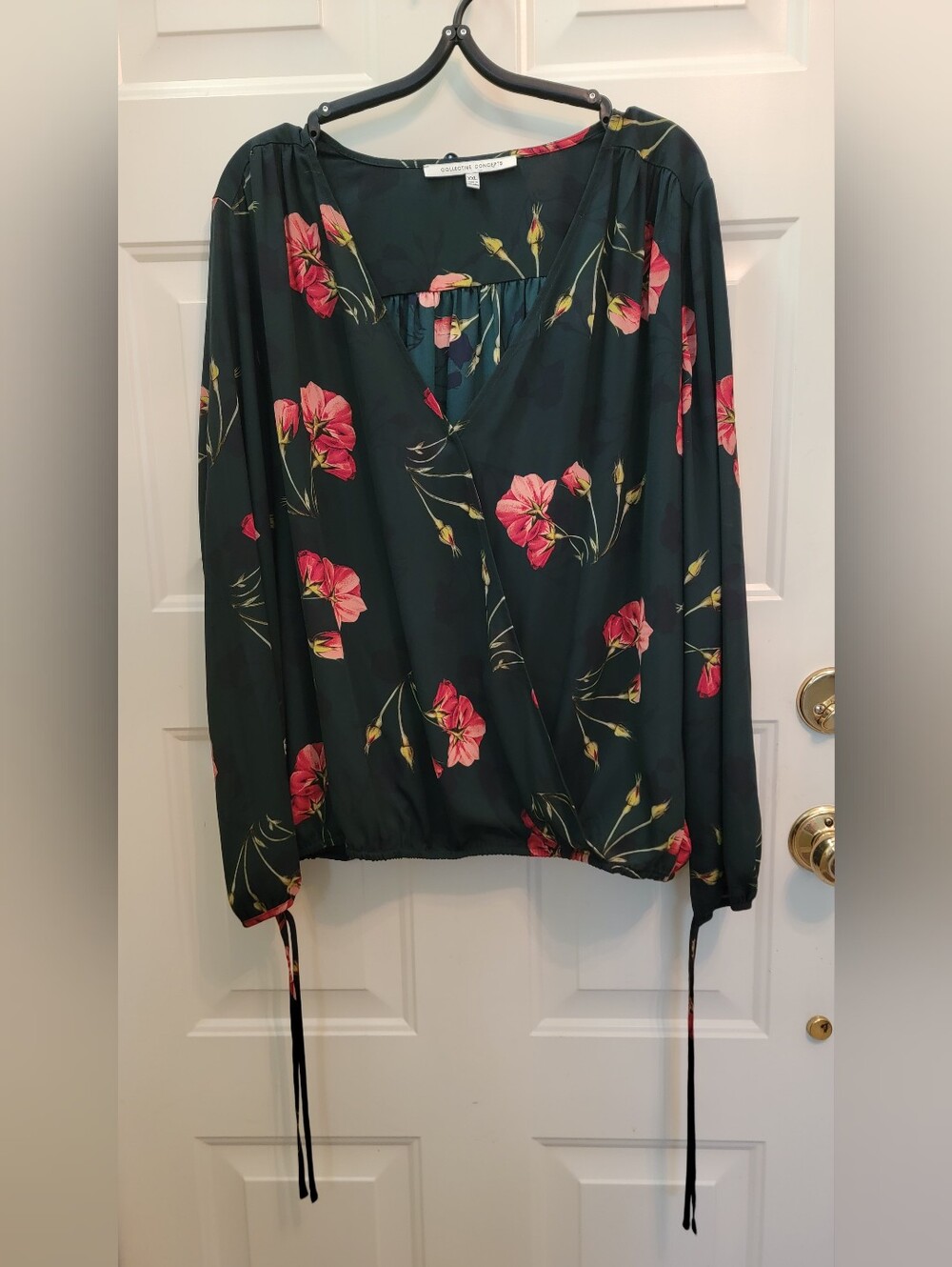 Collective Concepts Women's Green Floral Surplice Blouse - Pink Floral